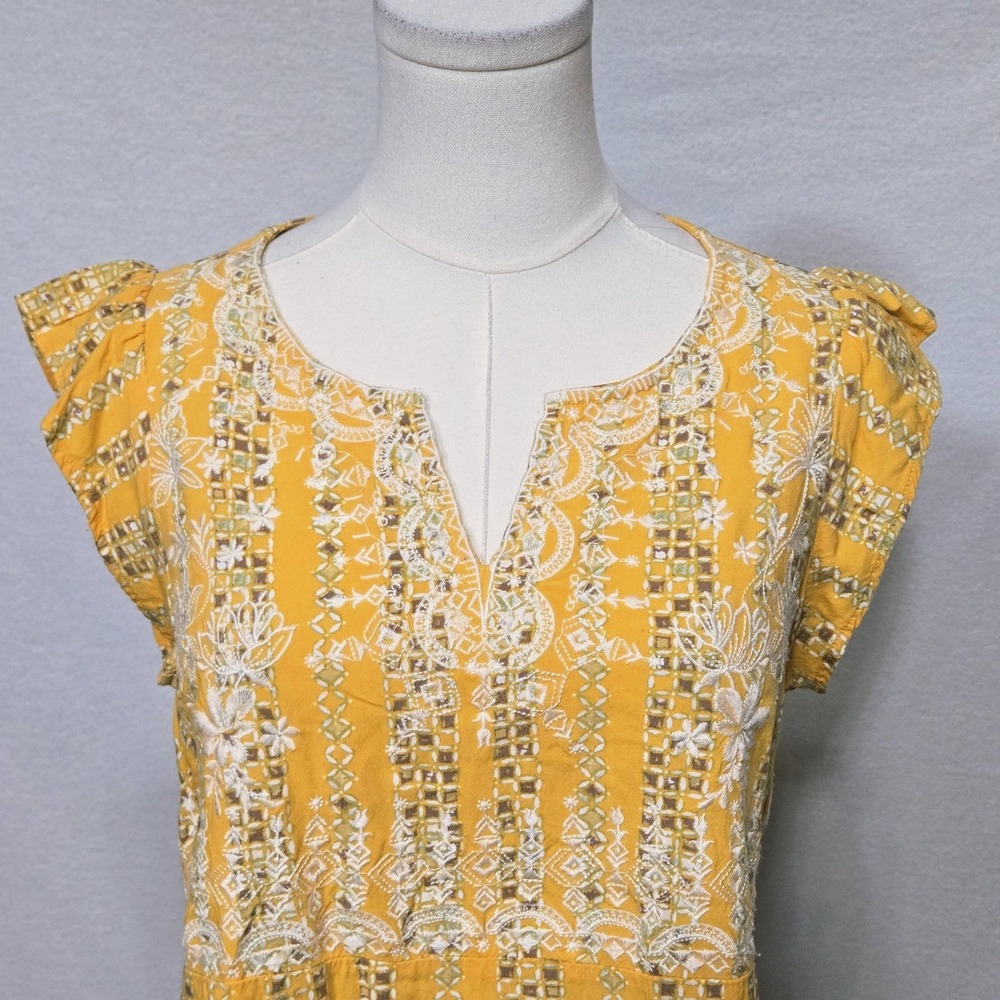 Savanna Jane Blouse Womens Small Yellow Embroidered Boho Tunic Flutter Sleeve - Picture 3 of 11